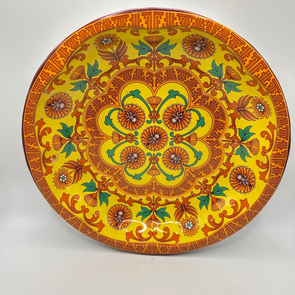Vintage 1971 Daher Decorated Ware Tin Tray Round Floral Platter Made in England